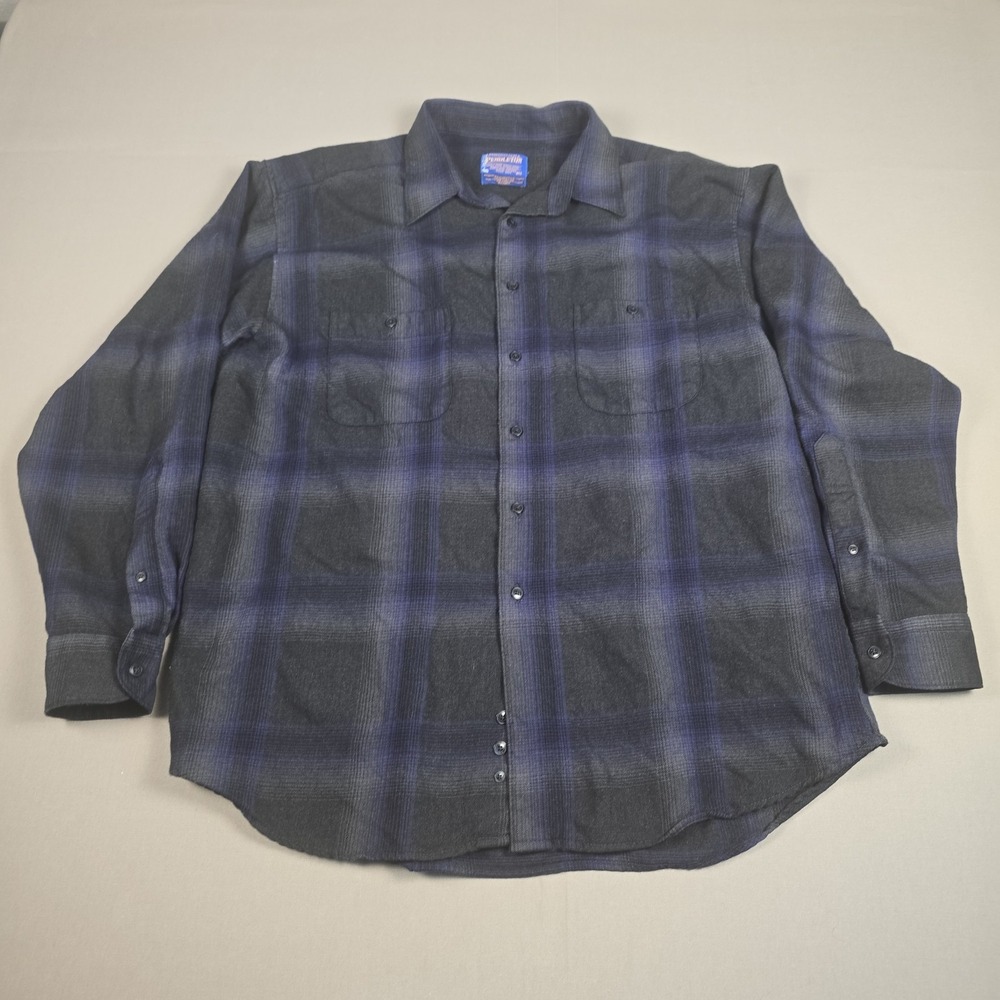 Vintage Pendleton Shirt Mens XL Blue Grey Shadow Plaid 100% Virgin Wool Flannel